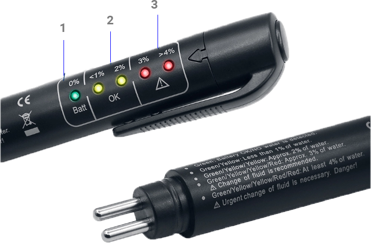 Bremsflüssigkeitstester DOT3/DOT4, 5 LED-Leuchten